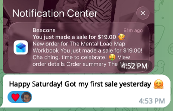 Community member celebrating her first digital product sale